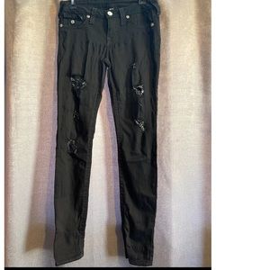 Women’s black distressed true religion skinny jeans